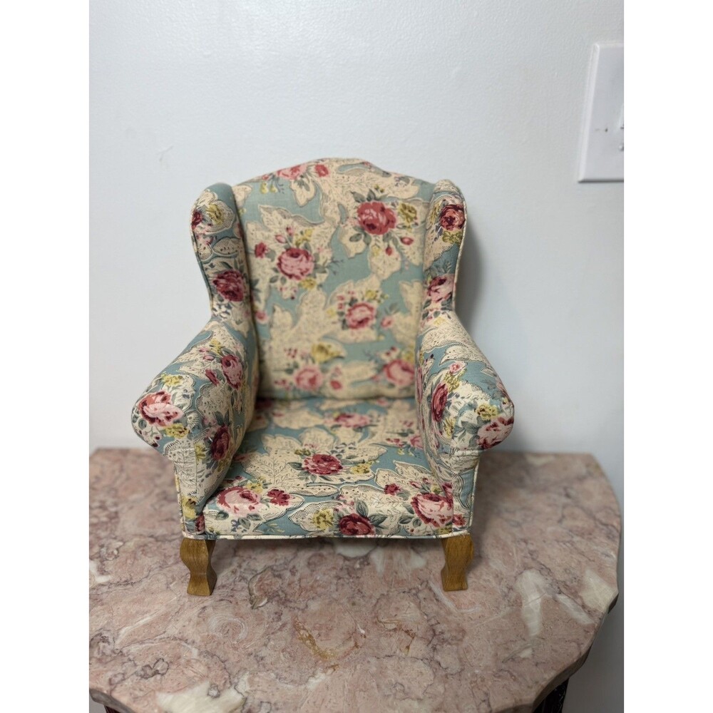 VTG The Tender Art Collection Doll Chair Fits 18" Dolls/Bears Floral Fabric Wood